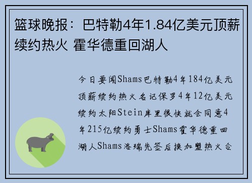 篮球晚报：巴特勒4年1.84亿美元顶薪续约热火 霍华德重回湖人