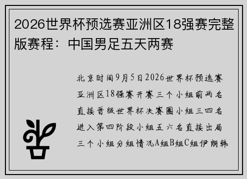 2026世界杯预选赛亚洲区18强赛完整版赛程：中国男足五天两赛